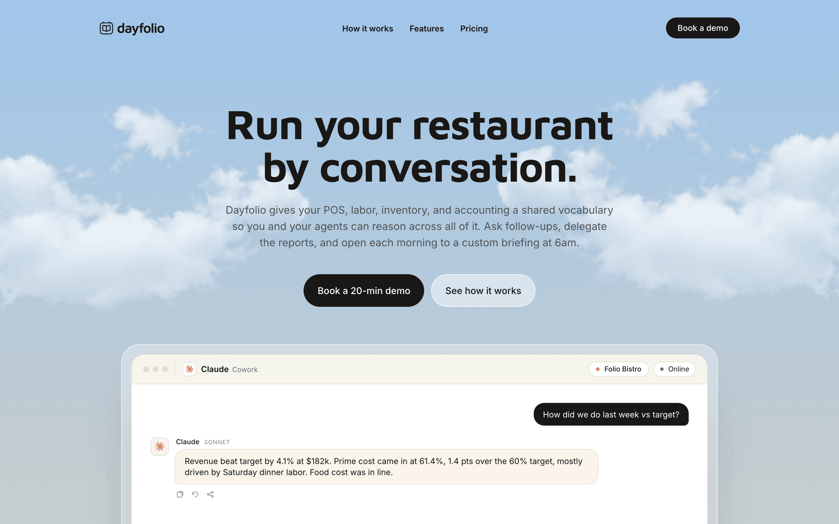 Dayfolio landing page hero, showing the product's own marketing surface.